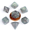 10mm Mini Stardust Acrylic Poly Dice Set: Gray w/ Silver Numbers (7) - Lost City Toys