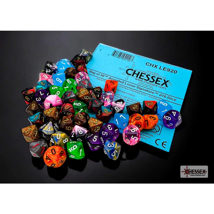 Bag of 50 Assorted loose Mini - Polyhedral d10s (3rd release) - Lost City Toys