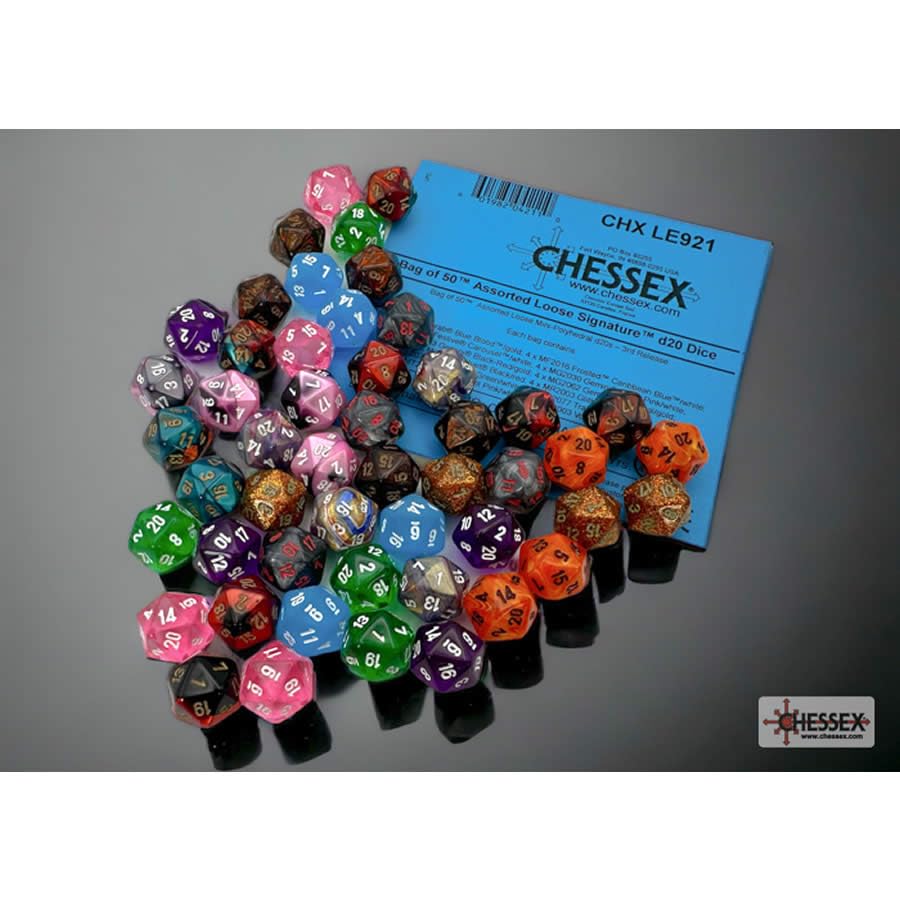 Bag of 50 Assorted loose Mini - Polyhedral d20s (3rd release) - Lost City Toys