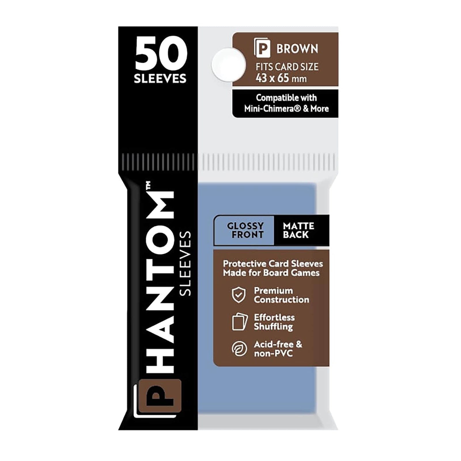 Capstone Games Accessories "Phantom Sleeves: ""Brown Size"" (43mm x 65mm) - Gloss/Matte (50)"