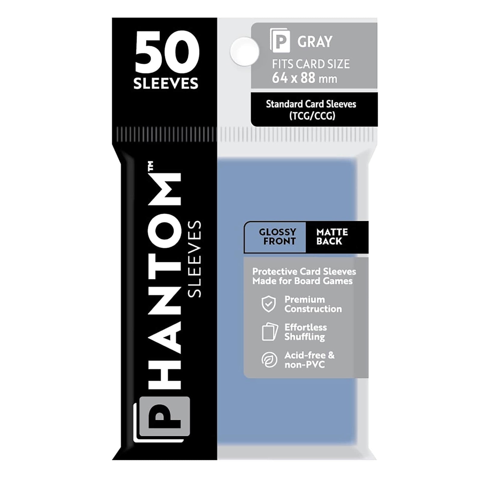 Capstone Games Accessories "Phantom Sleeves: ""Gray Size"" (64mm x 88mm) - Gloss/Matte (50)"