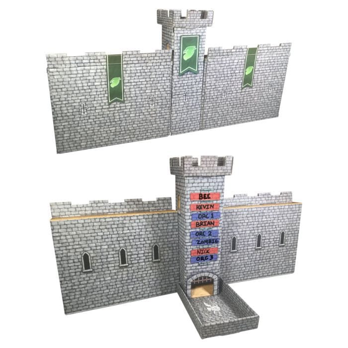Castle Keep Dice Tower with Castle Walls and Magnetic Turn Tracker Light Gray - Lost City Toys