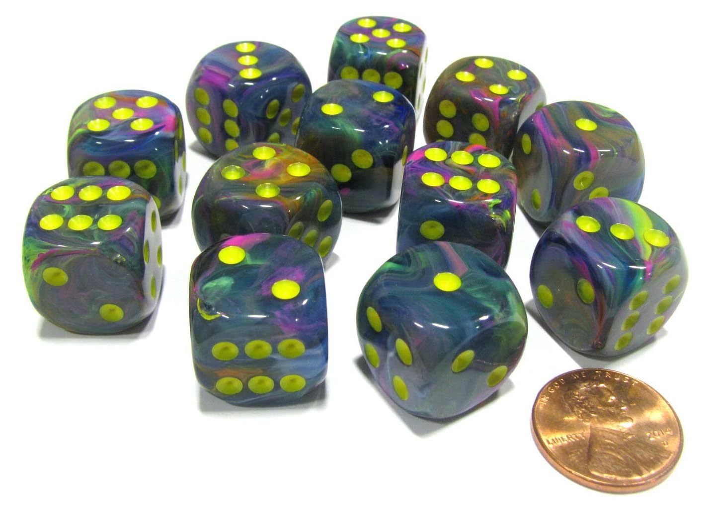Chessex Manufacturing 16mm D6 Festive Rio/Yellow (12) - Lost City Toys
