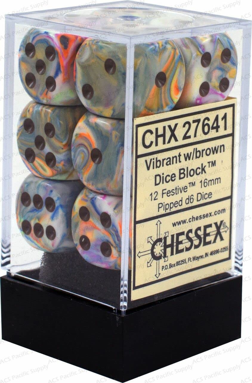 Chessex Manufacturing 16mm D6 Festive Vibrant/Brown (12) - Lost City Toys
