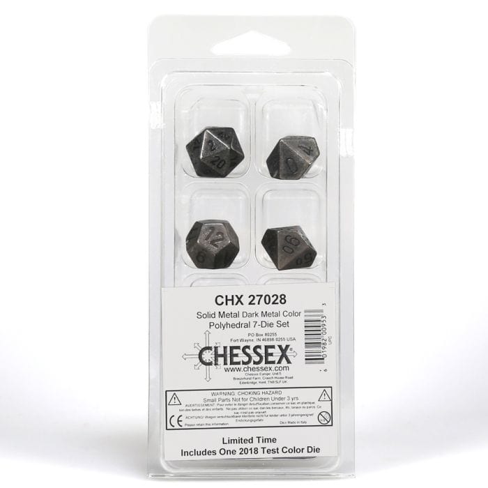 Chessex Manufacturing 7 - Set Clamshell Metal Dark Metal with Black - Lost City Toys