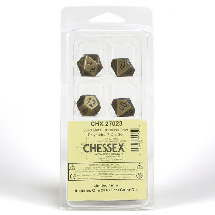 Chessex Manufacturing 7 - Set Clamshell Metal Old Brass with Black - Lost City Toys