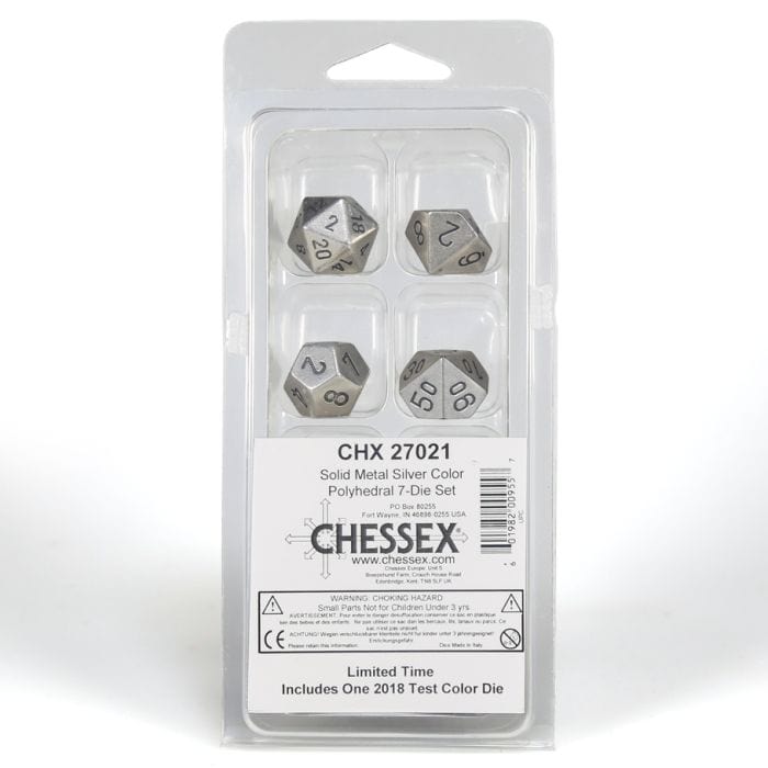 Chessex Manufacturing 7 - Set Clamshell Metal Silver with Black - Lost City Toys