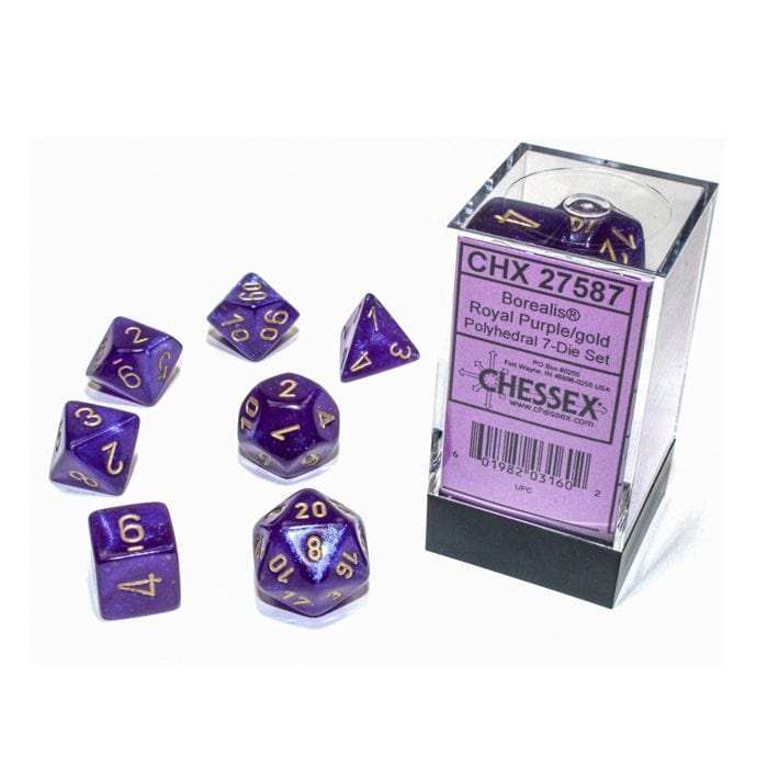 Chessex Manufacturing 7 - Set Cube Borealis Luminary Royal Purple with Gold - Lost City Toys