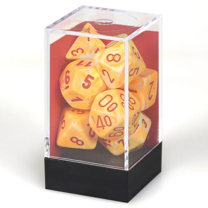 Chessex Manufacturing 7 - Set Cube Festive Sunburst with Red - Lost City Toys