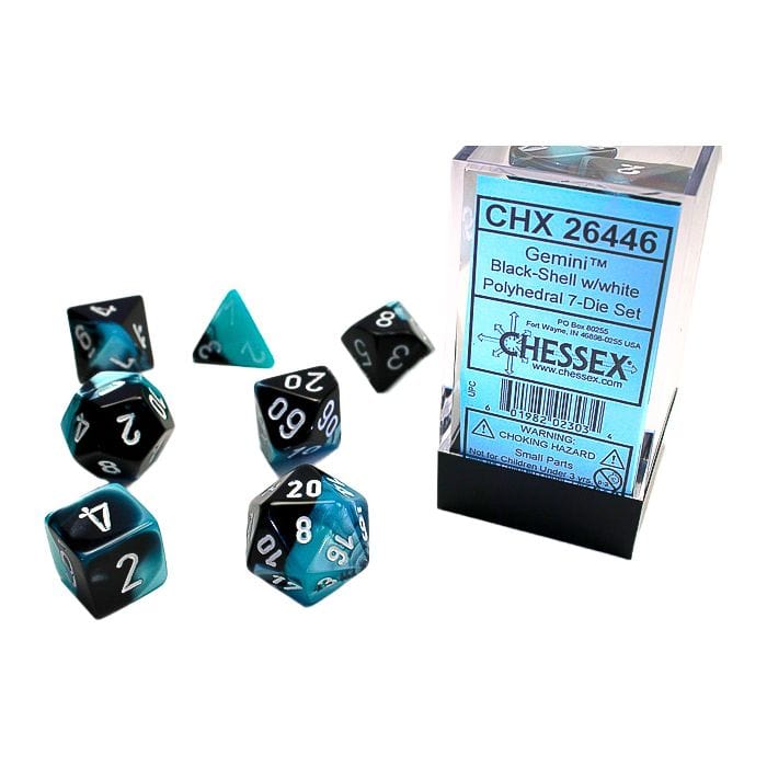 Chessex Manufacturing 7 - Set Cube Gemini Black and Shell with White - Lost City Toys