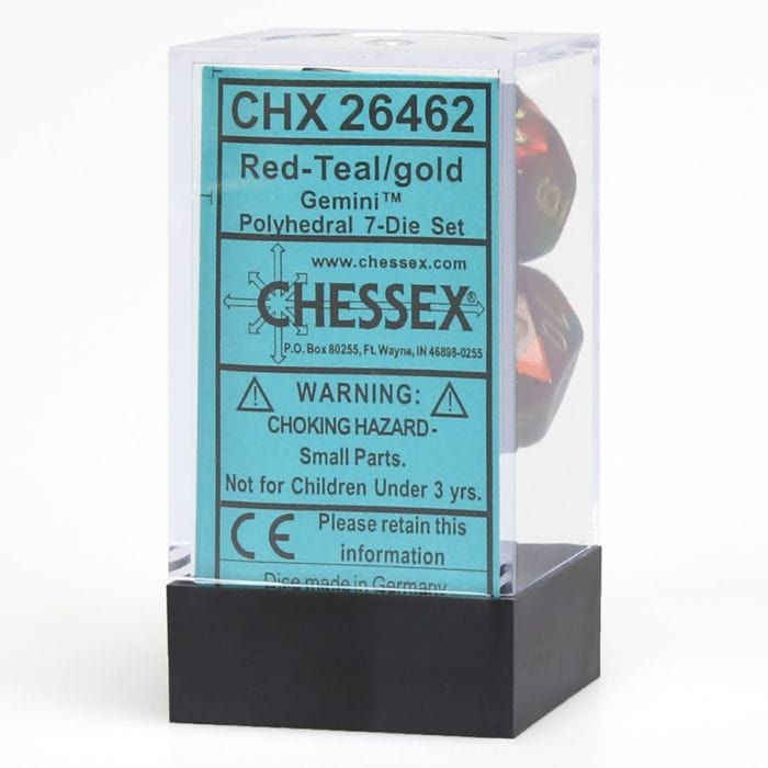 Chessex Manufacturing 7 - Set Cube Gemini Red and Teal with Gold - Lost City Toys