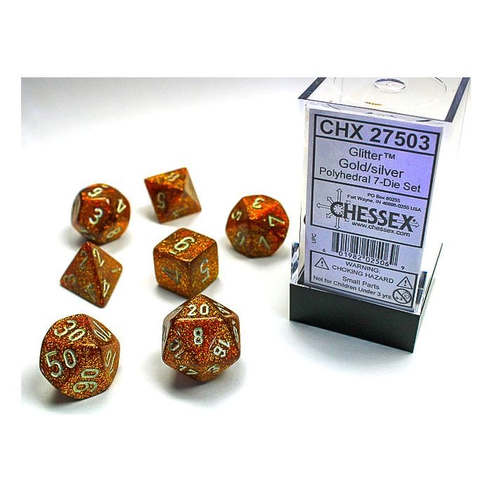 Chessex Manufacturing 7 - Set Cube Glitter Gold with Silver - Lost City Toys