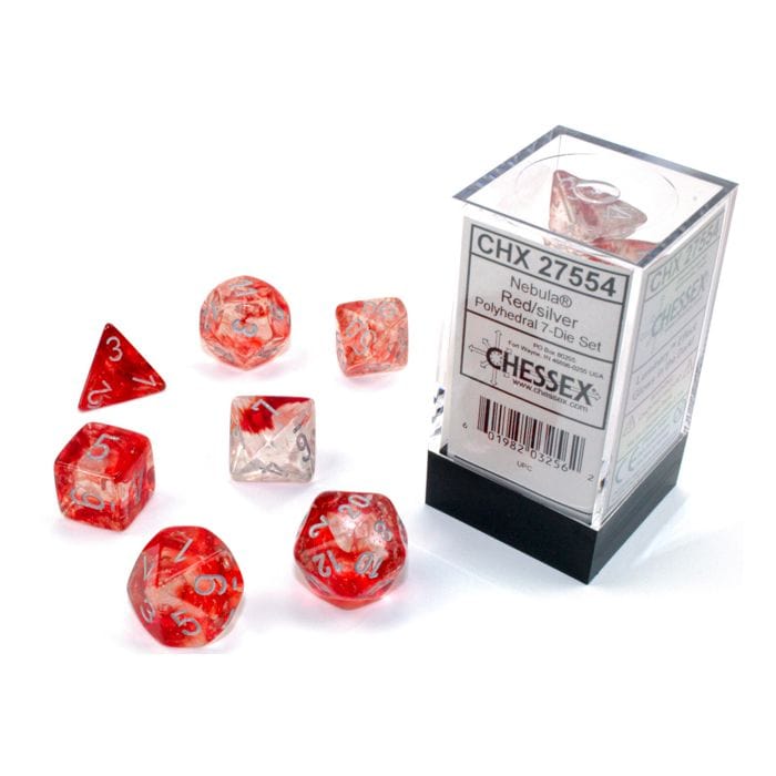 Chessex Manufacturing 7 - Set Cube Luminary Nebula Red with Silver - Lost City Toys