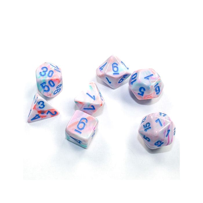 Chessex Manufacturing 7 - set Cube Mini Festive Pop Art with Blue - Lost City Toys