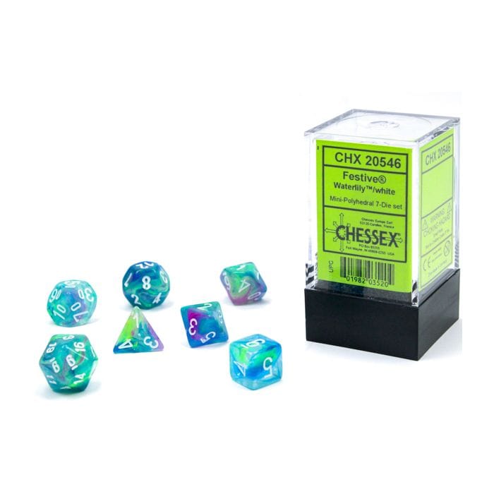 Chessex Manufacturing 7 - Set Cube Mini Festive Waterlily with White - Lost City Toys