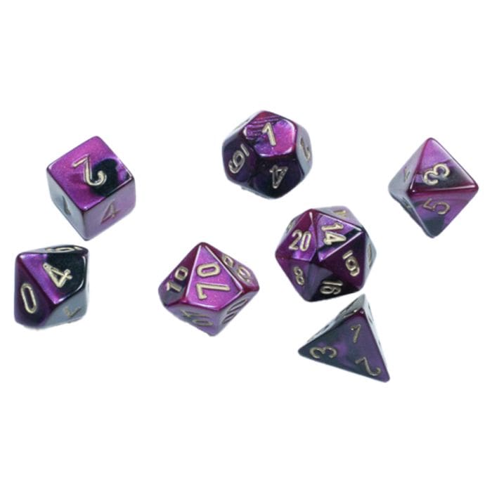 Chessex Manufacturing 7 - Set Cube Mini Gemini Black Purple with Gold - Lost City Toys