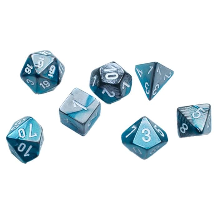 Chessex Manufacturing 7 - Set Cube Mini Gemini Steel Teal with White - Lost City Toys