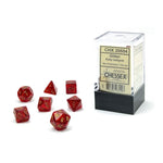 Chessex Manufacturing 7 - set Cube Mini Glitter Ruby with Gold - Lost City Toys