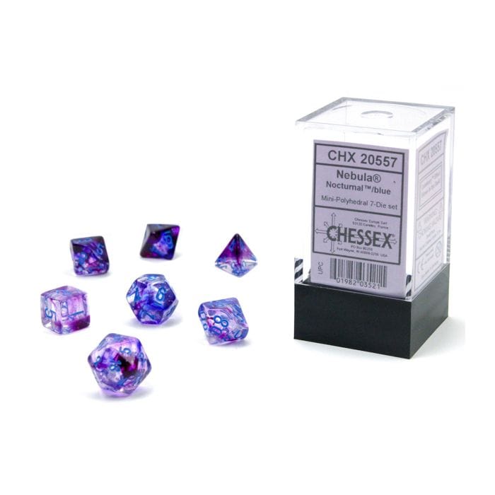 Chessex Manufacturing 7 - Set Cube Mini Luminary Nebula Nocturnal with Blue - Lost City Toys