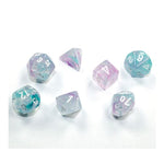 Chessex Manufacturing 7 - set Cube Mini Nebula Wisteria with White - Lost City Toys