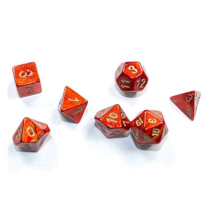 Chessex Manufacturing 7 - set Cube Mini Scarab Scarlet with Gold - Lost City Toys