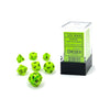 Chessex Manufacturing 7 - set Cube Mini Vortex Bright Green with Black - Lost City Toys