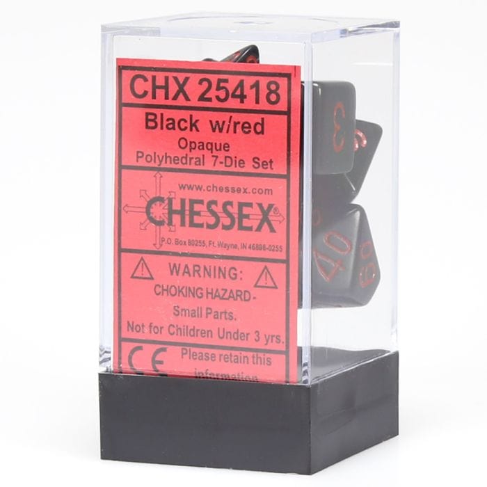 Chessex Manufacturing 7 - Set Cube Opaque Black with Red - Lost City Toys