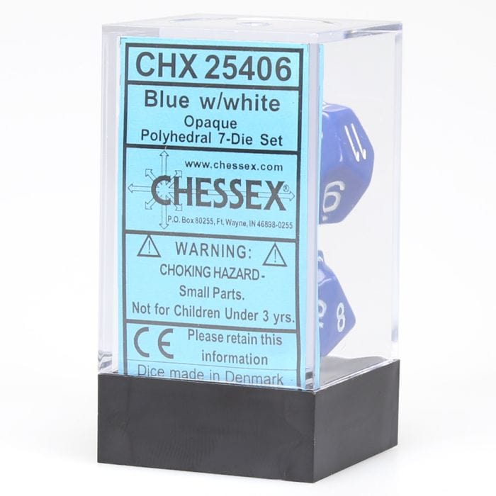 Chessex Manufacturing 7 - Set Cube Opaque Blue with White - Lost City Toys
