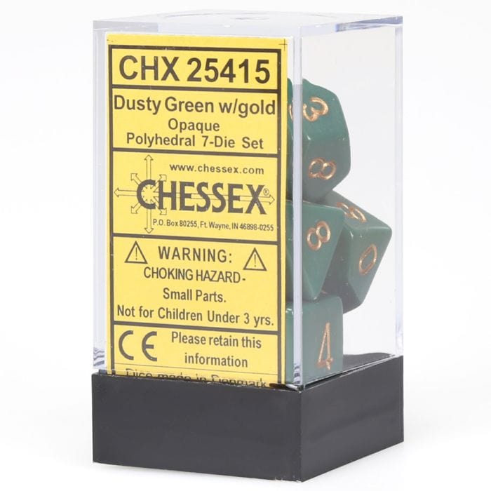 Chessex Manufacturing 7 - Set Cube Opaque Dusty Green with Copper - Lost City Toys