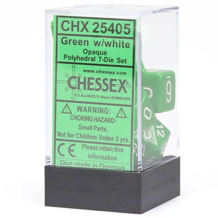 Chessex Manufacturing 7 - Set Cube Opaque Green with white - Lost City Toys