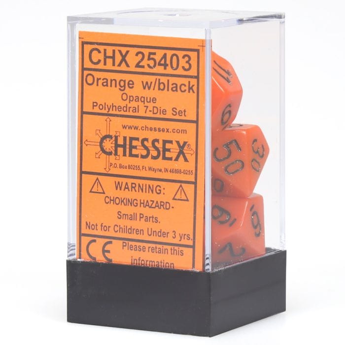 Chessex Manufacturing 7 - Set Cube Opaque Orange with Black - Lost City Toys