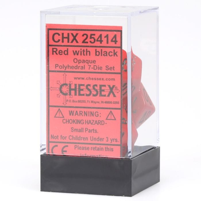 Chessex Manufacturing 7 - Set Cube Opaque Red with Black - Lost City Toys