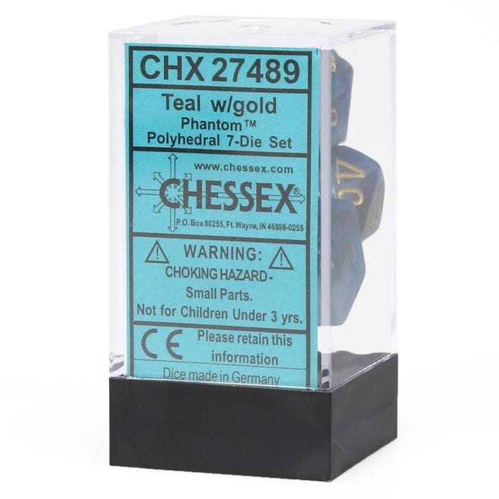 Chessex Manufacturing 7 - Set Cube Phantom Teal with Gold - Lost City Toys