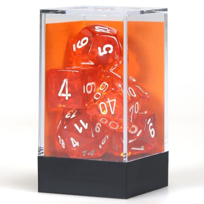 Chessex Manufacturing 7 - Set Cube Translucent Orange with White - Lost City Toys