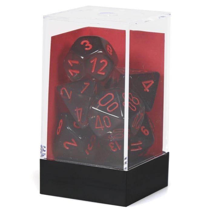Chessex Manufacturing 7 - Set Cube Translucent Smoke with Red - Lost City Toys