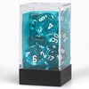 Chessex Manufacturing 7 - Set Cube Translucent Teal with White - Lost City Toys