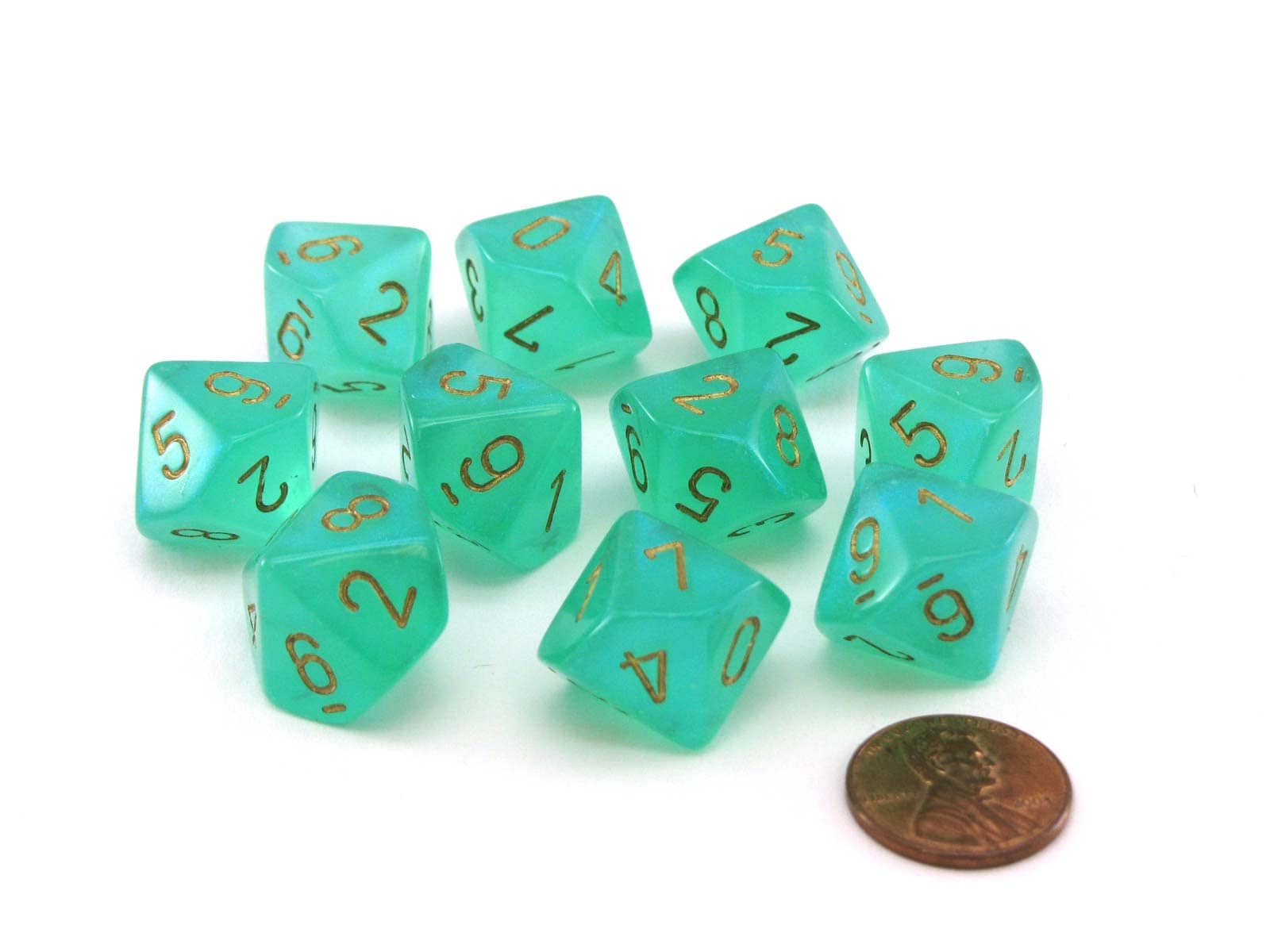 Chessex Manufacturing Accessories Chessex Manufacturing Borealis: Light Green/gold Luminary Set of Ten d10s