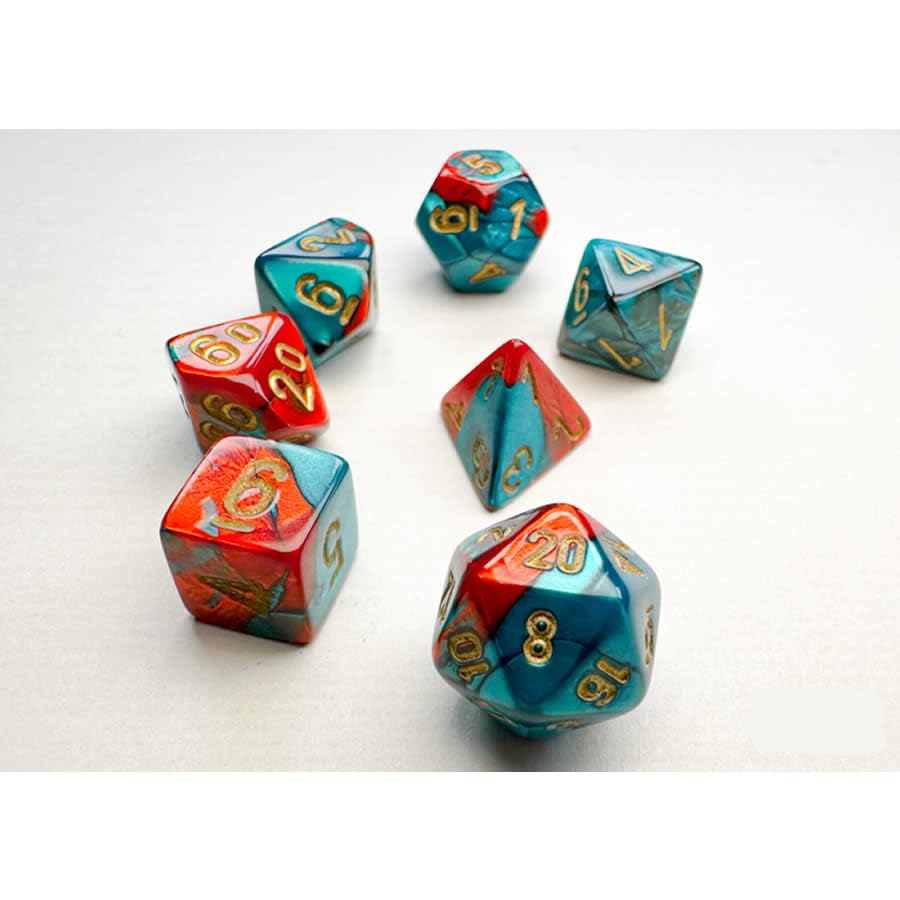 Chessex Manufacturing Accessories Chessex Manufacturing Gemini: Mini-Polyhedral Red-Teal/gold 7-Die Set