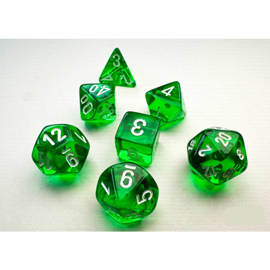 Chessex Manufacturing Accessories Chessex Manufacturing Translucent: Mini-Polyhedral Green/white 7-Die Set