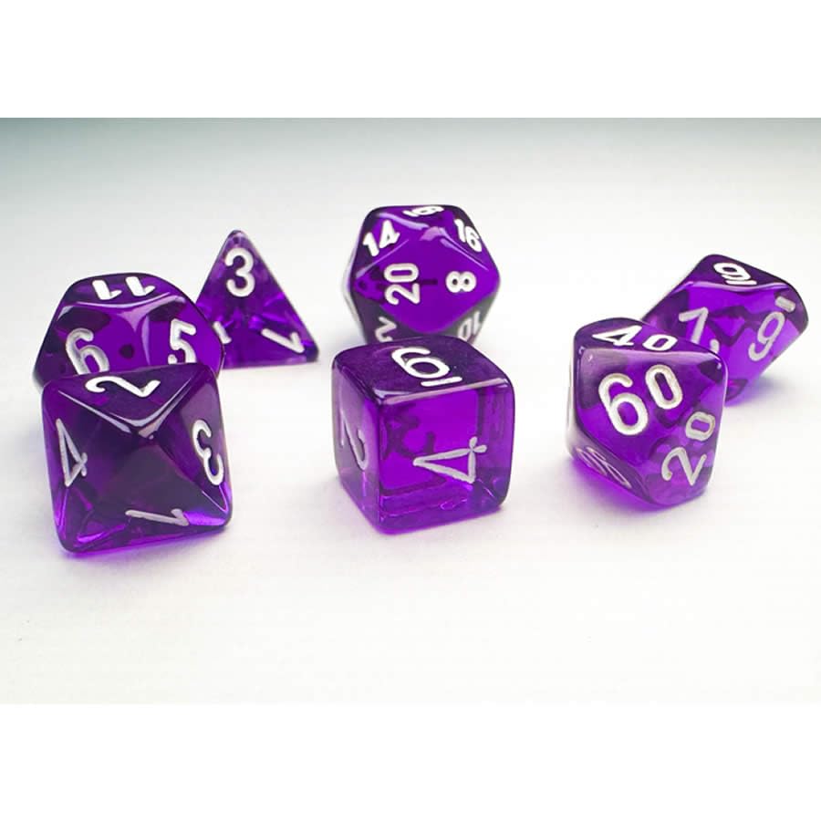 Chessex Manufacturing Accessories Chessex Manufacturing Translucent: Mini-Polyhedral Purple/white 7-Die Set