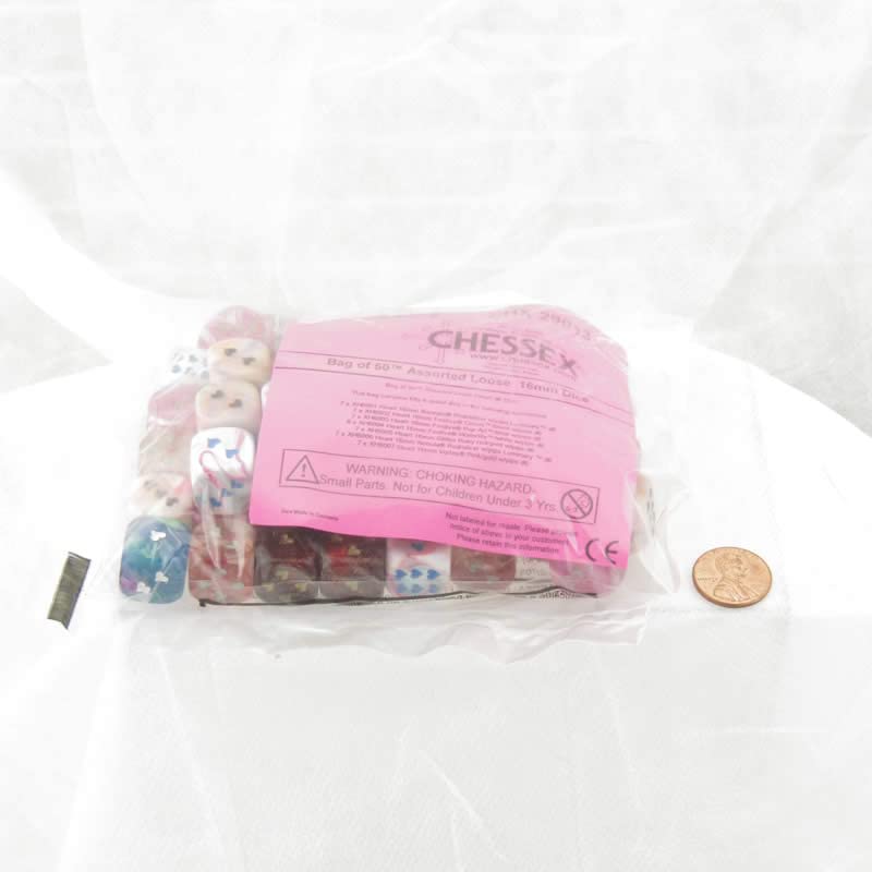 Chessex Manufacturing Bag of 50 Heart 16mm d6 w/pips - Lost City Toys