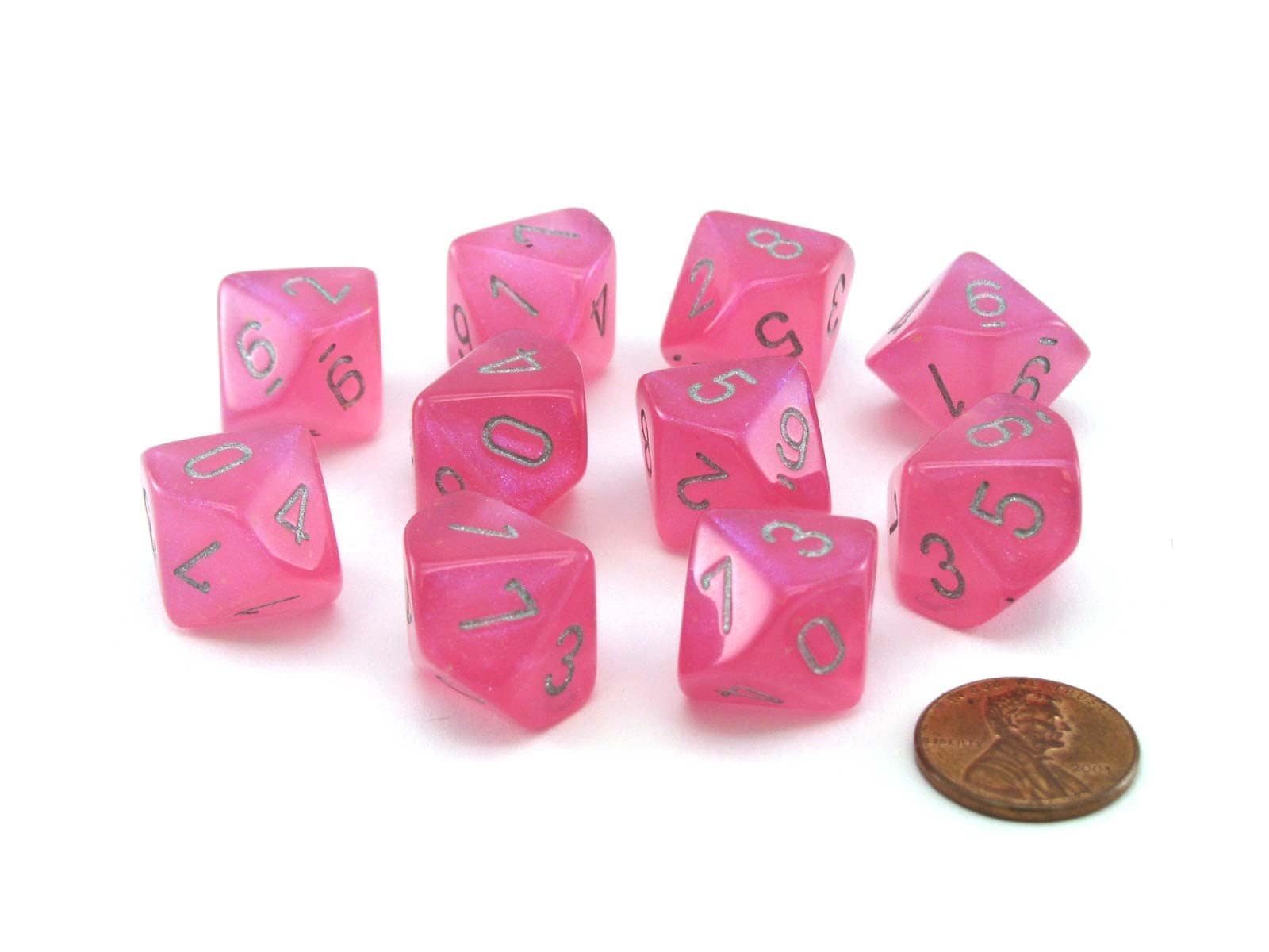 Chessex Manufacturing Borealis: Pink/silver Luminary Set of Ten d10s - Lost City Toys