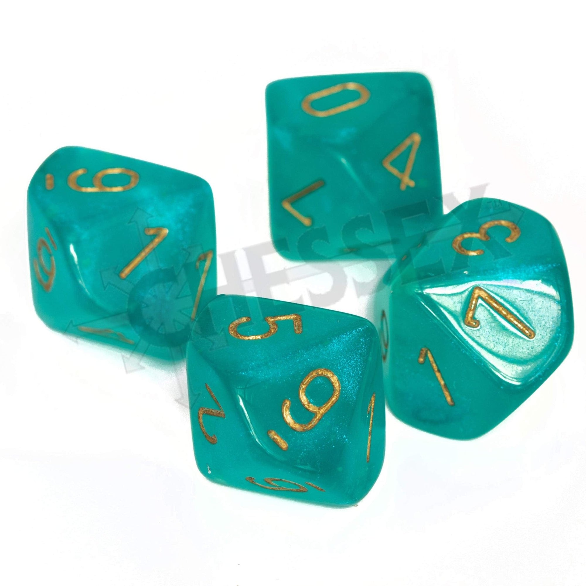 Chessex Manufacturing Borealis: Teal/gold Luminary Set of Ten d10s - Lost City Toys