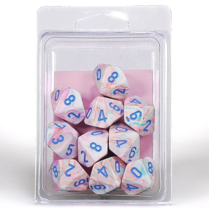 Chessex Manufacturing d10 Clamshell Festive Pop - Art with Blue (10) - Lost City Toys