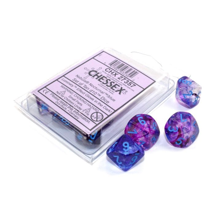 Chessex Manufacturing d10 Clamshell Luminary Nebula Nocturnal with Blue (10) - Lost City Toys