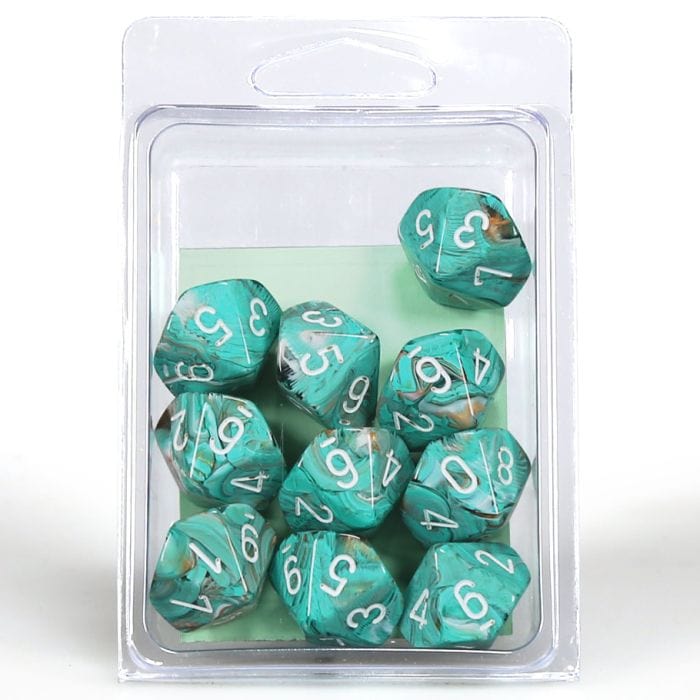 Chessex Manufacturing d10 Clamshell Marble Oxi - Copper with White (10) - Lost City Toys