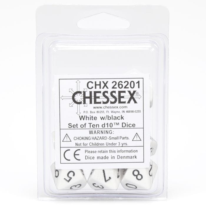 Chessex Manufacturing d10 Clamshell Opaque White with Black (10) - Lost City Toys