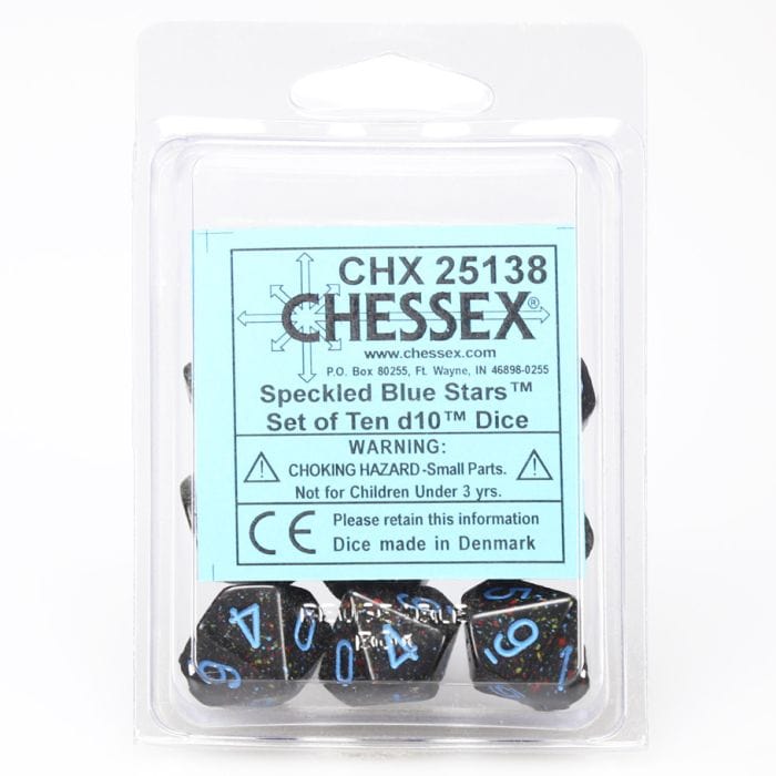Chessex Manufacturing d10 Clamshell Speckled Blue Stars (10) - Lost City Toys