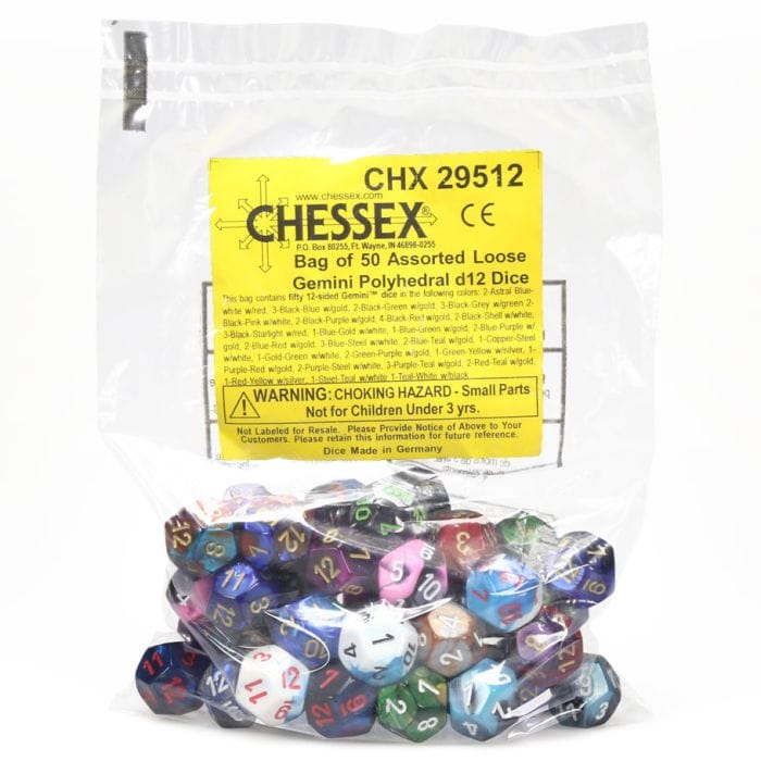 Chessex Manufacturing d12 Bag Gemini (50) - Lost City Toys