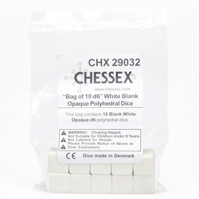 Chessex Manufacturing d6 Bag Opaque Blank White (10) - Lost City Toys